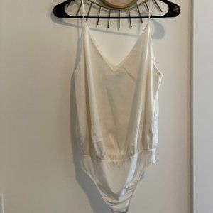 Express Double V-Neck Satin Cami Bodysuit - Ivory - S - NWOT